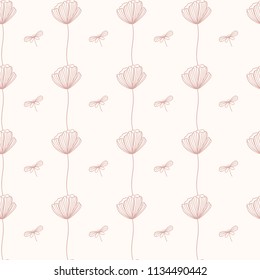Seamless pattern with Poppy flower. Repeated floral background. Vector wallpaper. Good for fabric, textile, wrapping paper, packaging design.