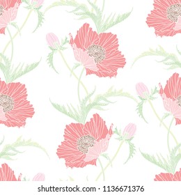 Seamless pattern with poppy flowers