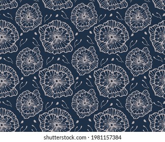 patrón sin fisuras con flores de amapola, fondo con plantas decorativas, elementos botánicos, para el diseño de tarjetas, papeles pintados, tela, papel, gráficos vectoriales estilizados