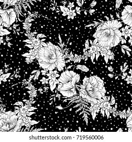 Seamless pattern with poppy flowers daffodil, anemone, violet