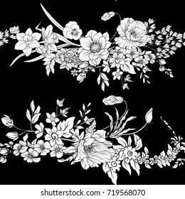 Seamless pattern with poppy flowers daffodil, anemone, violet 