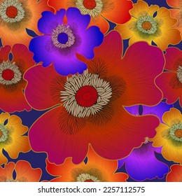 Patrón sin foco. Flores de amapola. Composición decorativa. Motivos florales. Patrón sin foco. Utilizar materiales impresos, carteles, objetos, sitios web, mapas, carteles, volantes.