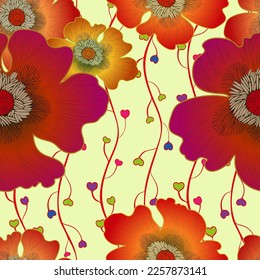 Seamless pattern. Poppy flowers. Decorative composition. Floral motifs. Seamless pattern. Use printed materials, signs, objects, websites, maps, posters, flyers.