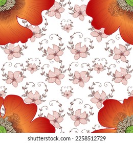 Seamless pattern. Poppy flowers. Decorative composition. Floral motifs. Seamless pattern. Use printed materials, signs, objects, websites, maps, posters, flyers.