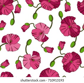 Seamless pattern poppy flowers. Drawing by hand in vintage style. Vector illustration.