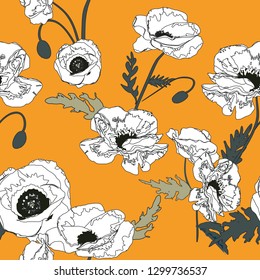 Seamless pattern with  poppy flowers .floral background