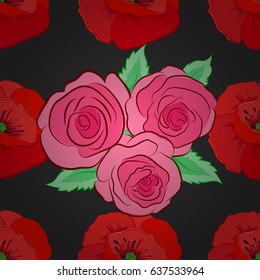 Seamless pattern with poppy flowers. Graphic modern pattern. Geometric leaf ornament. Cute vector background. Seamless abstract floral pattern on a gray background.