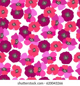 Seamless pattern poppy flowers. Spray paint. Drawing by hand in vintage style