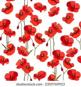 A seamless pattern of Poppy flowers. vector illustration. flower background.