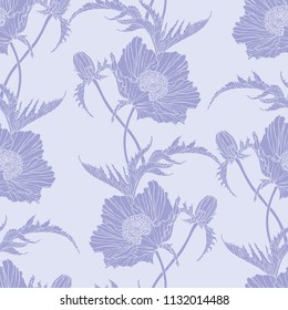 Seamless pattern with poppy, Peonies or roses flowers