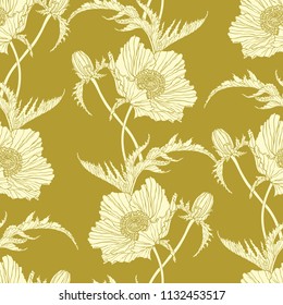 Seamless pattern with poppy, Peonies or roses flowers