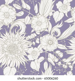 Seamless pattern with poppy seeds and sunflower