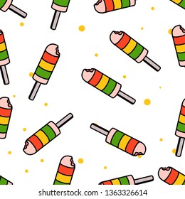 Seamless Pattern of Popsicle hand drawn in cute colorfull doodle vector