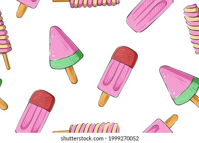 Patrón sin foco de helado de pólvora, color, vector