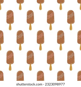 Seamless pattern with popsicle ice creams in chocolate glaze