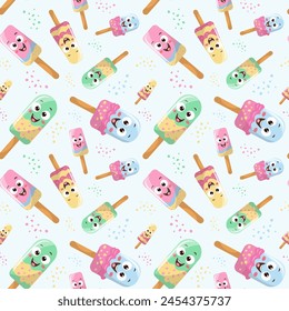 seamless pattern of popsicles on a blue background, vector