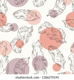 Seamless pattern with porphyra: porphyra seaweed. Red algae. Edible seaweed. Vector hand drawn illustration.