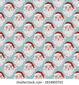 Seamless pattern with a portrait of Santa Claus. Concept of New Year and Christmas. For wrapping paper and fabric.