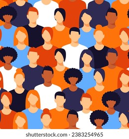 Seamless pattern with portraits of different people.