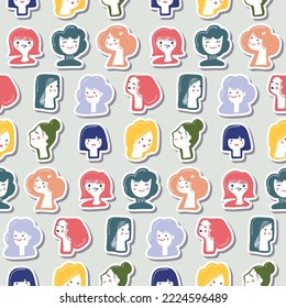 Patrón sin foco con retratos de personas. Ilustración vectorial en estilo doodle.
