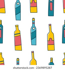 Seamless pattern with portraits and wine. Abstract background at the wine party. Trendy backdrop print for bar or menu. Vector.