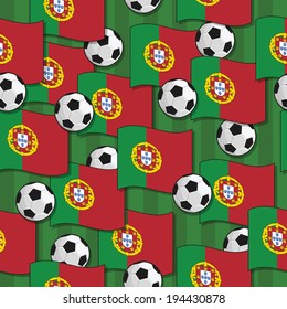 seamless pattern with portugal flags and soccer balls, eps 10 format with transparencies and clipping path