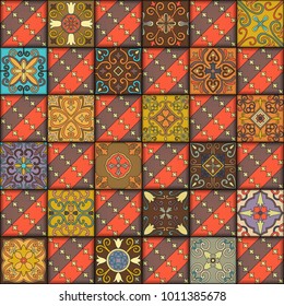 Seamless pattern with portuguese tiles in talavera style. Azulejo, moroccan, mexican ornaments