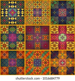 Seamless pattern with portuguese tiles in talavera style. Azulejo, moroccan, mexican ornaments