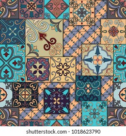 Seamless pattern with portuguese tiles in talavera style. Azulejo, moroccan, mexican ornaments