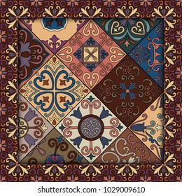 Seamless pattern with portuguese tiles in talavera style. Azulejo, moroccan, mexican ornaments