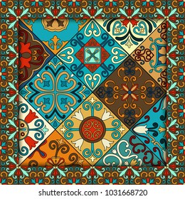 Seamless pattern with portuguese tiles in talavera style. Azulejo, moroccan, mexican ornaments