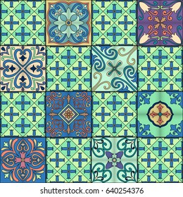 Seamless pattern with portuguese tiles in talavera style. Azulejo, moroccan, mexican ornaments