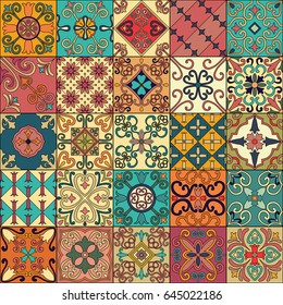 Seamless pattern with portuguese tiles in talavera style. Azulejo, moroccan, mexican ornaments