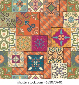 Seamless pattern with portuguese tiles in talavera style. Azulejo, moroccan, mexican ornaments