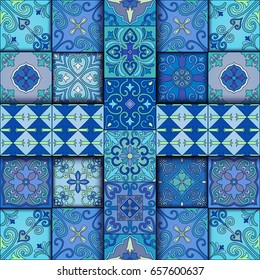 Seamless pattern with portuguese tiles in talavera style. Azulejo, moroccan, mexican ornaments