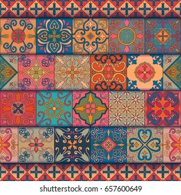 Seamless pattern with portuguese tiles in talavera style. Azulejo, moroccan, mexican ornaments