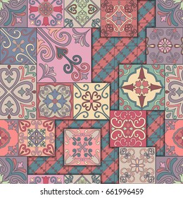 Seamless pattern with portuguese tiles in talavera style. Azulejo, moroccan, mexican ornaments