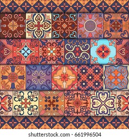 Seamless pattern with portuguese tiles in talavera style. Azulejo, moroccan, mexican ornaments