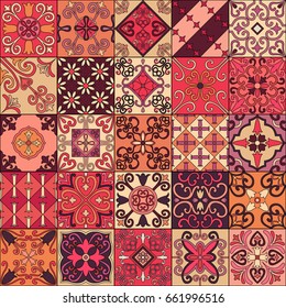 Seamless pattern with portuguese tiles in talavera style. Azulejo, moroccan, mexican ornaments