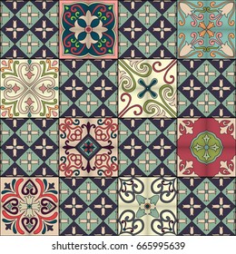 Seamless pattern with portuguese tiles in talavera style. Azulejo, moroccan, mexican ornaments