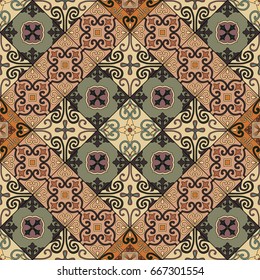 Seamless pattern with portuguese tiles in talavera style. Azulejo, moroccan, mexican ornaments