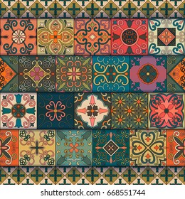 Seamless pattern with portuguese tiles in talavera style. Azulejo, moroccan, mexican ornaments