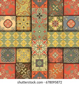 Seamless pattern with portuguese tiles in talavera style. Azulejo, moroccan, mexican ornaments
