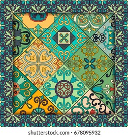 Seamless pattern with portuguese tiles in talavera style. Azulejo, moroccan, mexican ornaments