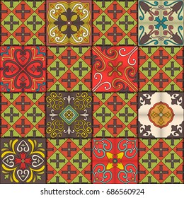 Seamless pattern with portuguese tiles in talavera style. Azulejo, moroccan, mexican ornaments