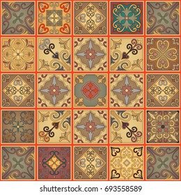 Seamless pattern with portuguese tiles in talavera style. Azulejo, moroccan, mexican ornaments