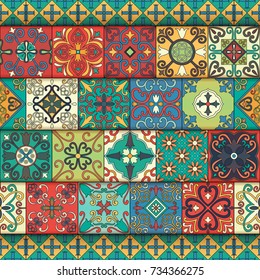Seamless pattern with portuguese tiles in talavera style. Azulejo, moroccan, mexican ornaments