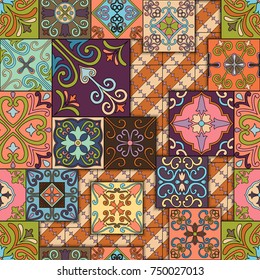 Seamless pattern with portuguese tiles in talavera style. Azulejo, moroccan, mexican ornaments