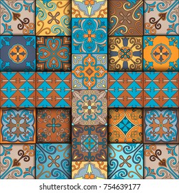 Seamless pattern with portuguese tiles in talavera style. Azulejo, moroccan, mexican ornaments