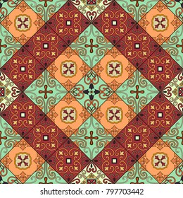 Seamless pattern with portuguese tiles in talavera style. Azulejo, moroccan, mexican ornaments